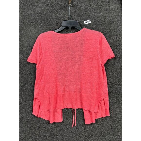 Eileen Fisher Linen Open Front Cardigan Sweater Womens Size M Coral Short Sleeve - Picture 2 of 8